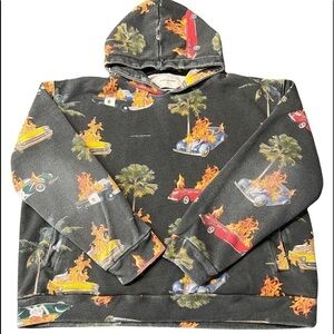 LIFTED ANCHORS MENS CARS ON FIRE HOODIE SIZE LARGE